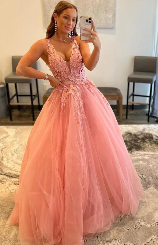 fitted prom dressesPink Lace 2023 Prom Dresses Long Sexy Formal Dresses With Beaded   S2423