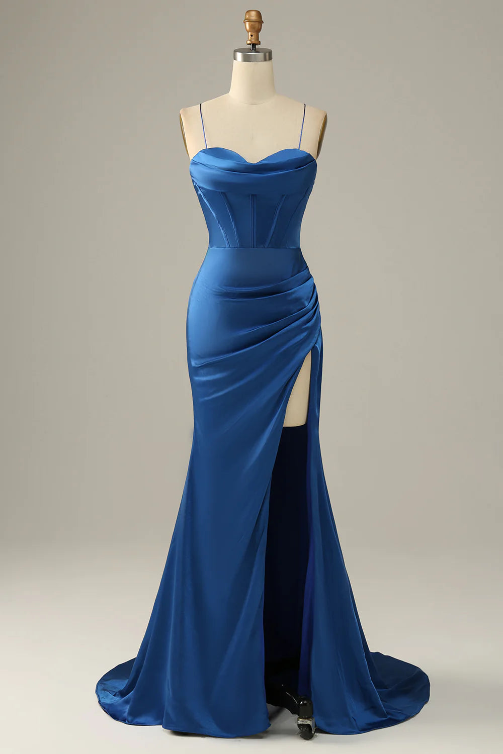 prom dresses with detachable sleevesRoyal Blue Spaghetti Straps Mermaid Prom Dress