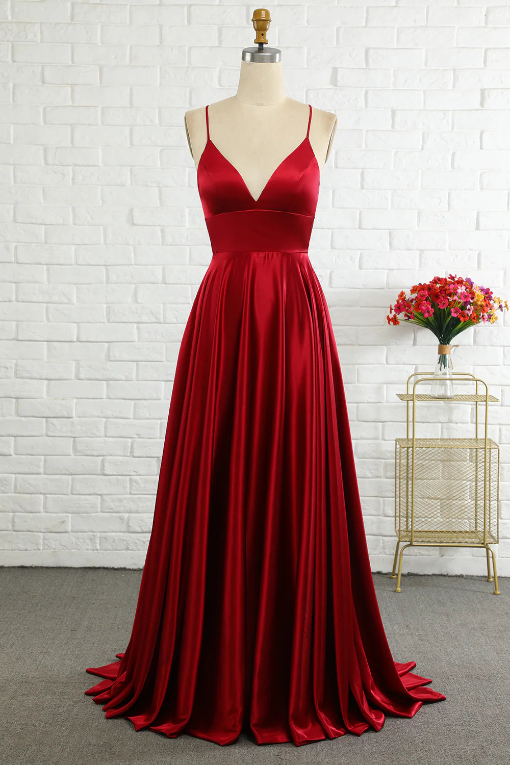 illusion neckline prom dressesSimple A Line Spaghetti Straps Burgundy Long Prom Dress with Cirss Cross Back