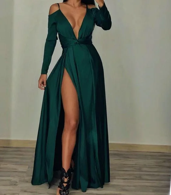 custom prom dressesSpaghetti Straps Green Long Prom Dress   S2408