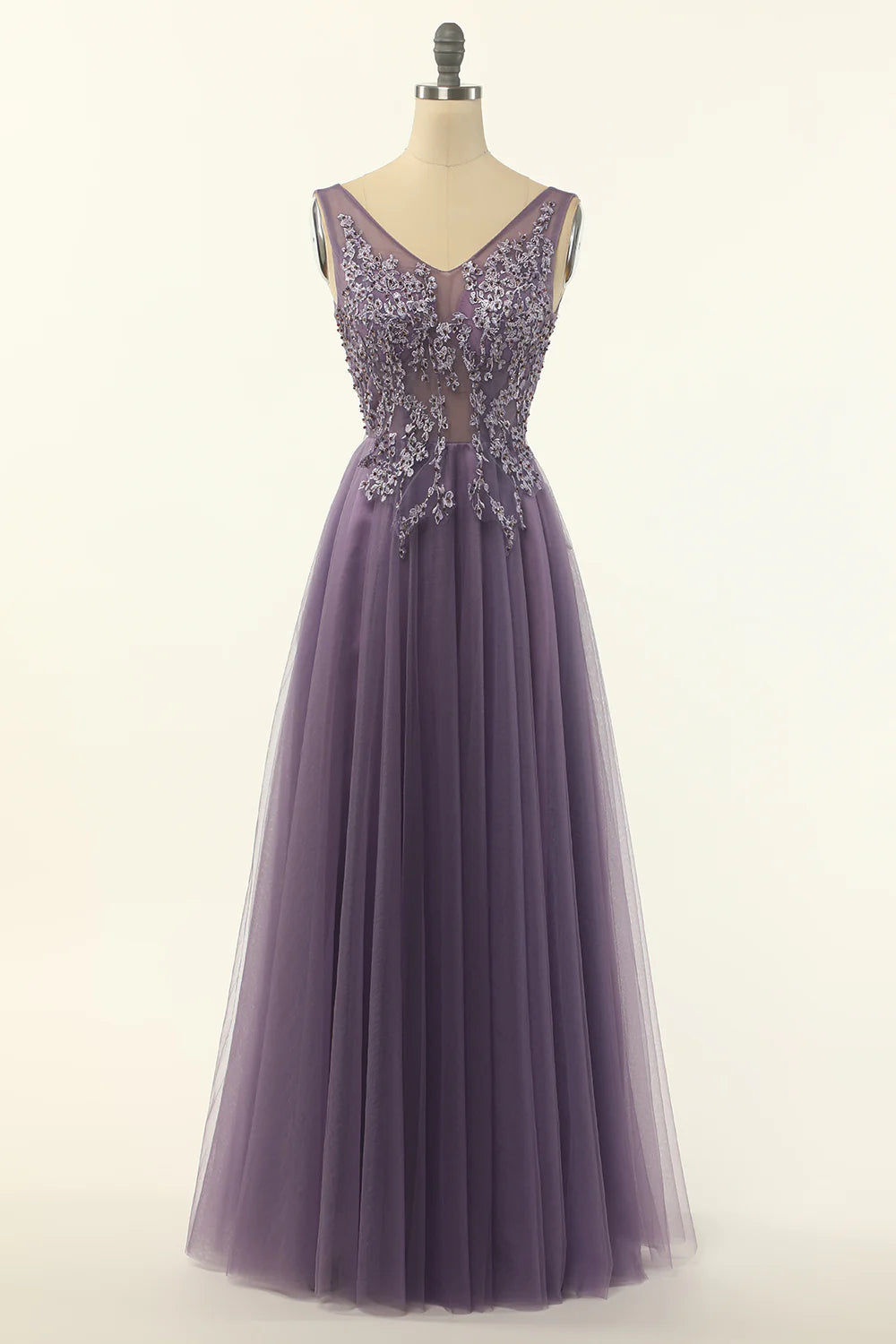 off-the-shoulder prom dressesTulle Purple A-line Prom Dress