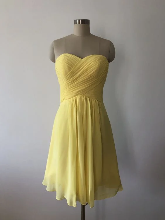 prom dresses for winterYellow Short Chiffon Prom Dresses Homecoming Dresses    S2623