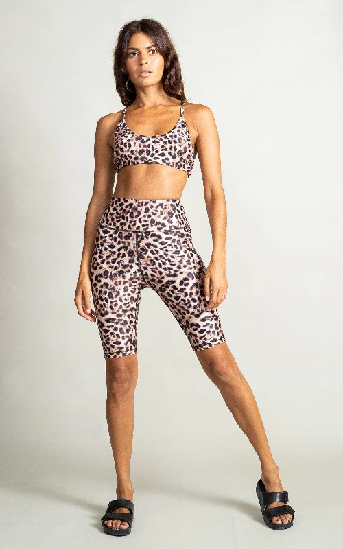 women's above-the-knee shortsHALO Akira Cycling Shorts in Natural Leopard