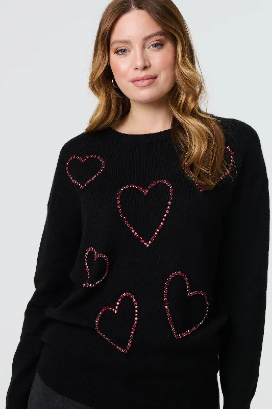 women's long sleeve tops for formal eventsHeart Embellished Long Sleeve Jumper