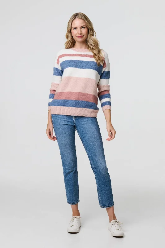 women's long sleeve tops for fallStriped Long Sleeve Relaxed Jumper