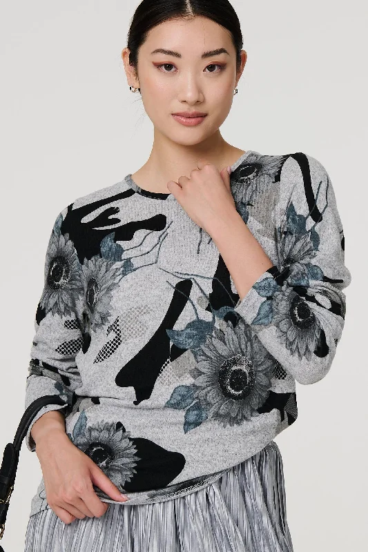 women's long sleeve tops with trendy patternsFloral Relaxed Long Sleeve Top