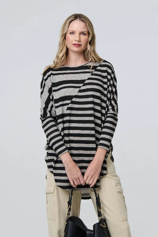 women's long sleeve tops with warm and cozy fabricStriped Asymmetric Long Sleeve Tunic Top