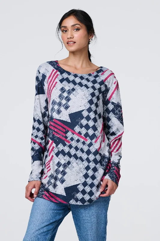 cozy women's long sleeve topsGeo Print Long Sleeve Tunic Top