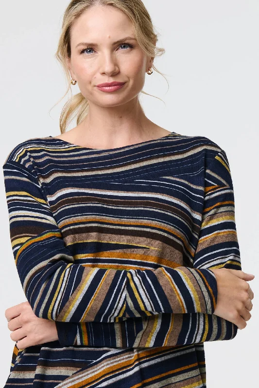 stylish women's long sleeve topsStripe Print Long Sleeve Tunic Top